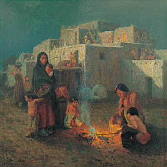 E. Irving Couse, Taos Pueblo, Moonlight, 1914, oil on canvas, 60 x 60 in. Collection of the New…