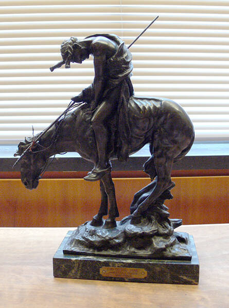 James Earle Fraser, End of the Trail, n.d., bronze, 14 1/2 × 13 1/2 × 6 1/2 in. Collection of t…