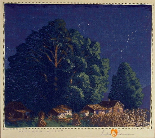 Gustave Baumann, October Night, 1919, color woodcut, 9 1/2 × 11 1/8 in. Collection of the New M…