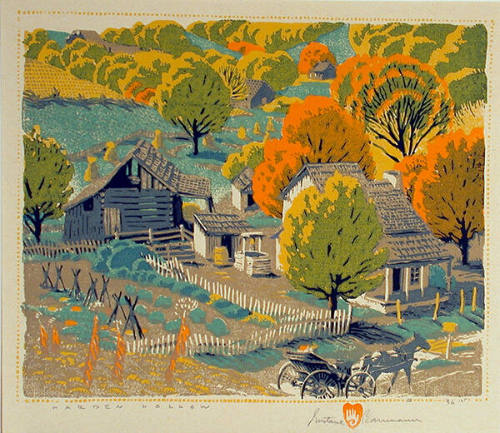 Gustave Baumann, Harden Hollow, 1927, color woodcut, 9 1/8 × 11 1/8 in. Collection of the New M…