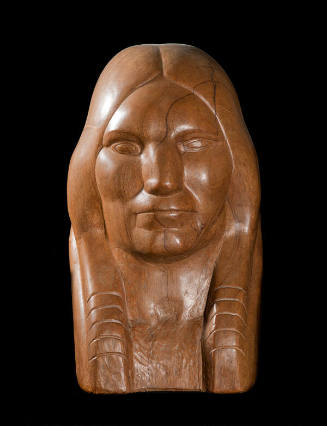 Eugenie F. Shonnard, Untitled (Bust of Native American Male), mid-20th Century, carved wood, 19…