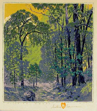 Gustave Baumann, Hillside Woods, 1924, color woodcut, 10 5/8 × 9 3/4 in. Collection of the New …
