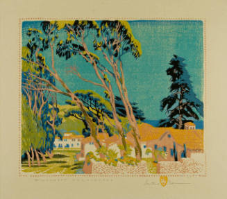Gustave Baumann, Windswept Eucalyptus, 1928, color woodcut, 9 1/4 x 11 in. Collection of the Ne…
