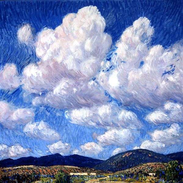 Sheldon Parsons, Clouds, circa 1942, oil on plywood panel, 36 1/4 × 36 1/4 in. Collection of th…
