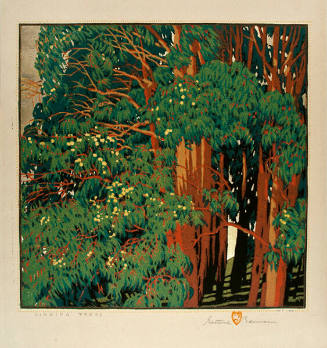 Gustave Baumann, Singing Trees, 1928, color woodcut, 12 7/8 x 12 7/8 in. Collection of the New …