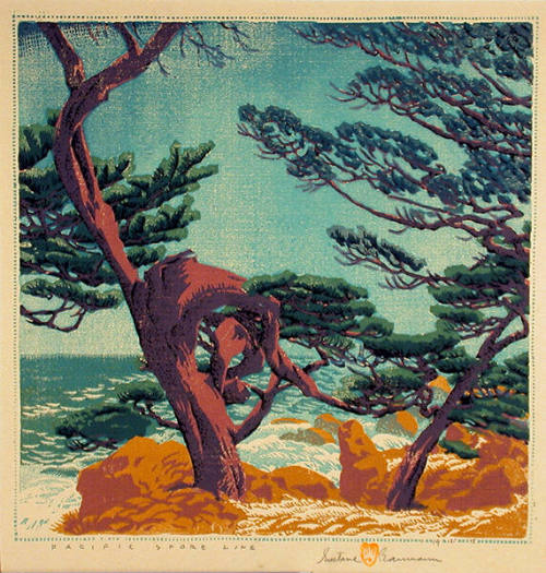 Gustave Baumann, Pacific Shore Line, 1948, color woodcut, 12 7/8 × 12 3/4 in. Collection of the…