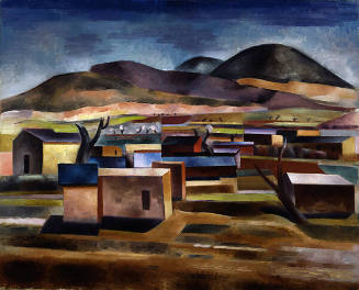 Andrew Dasburg, Taos Houses (New Mexican Village), 1926, oil on canvas, 23 1/8 × 29 1/4 in. Col…