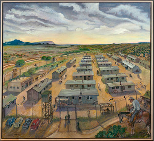 Jerry R. West, Japanese Internment Camp, 2009, oil on canvas, 42 x 46 in. Collection of the New…