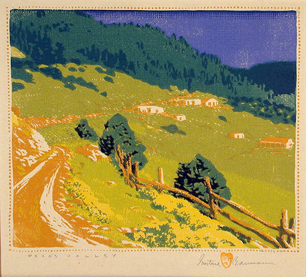 Gustave Baumann, Pecos Valley, 1921, color woodcut, 9 7/16 × 11 1/8 in. Collection of the New M…