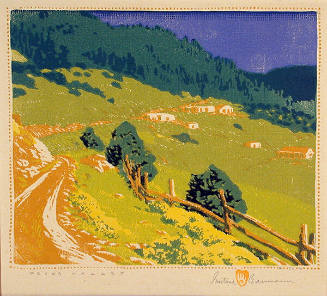 Gustave Baumann, Pecos Valley, 1921, color woodcut, 9 7/16 × 11 1/8 in. Collection of the New M…