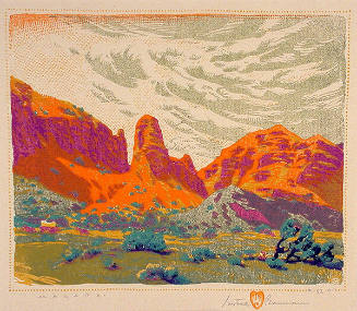 Gustave Baumann, Malapai, 1927, color woodcut, 9 3/8 x 11 1/4 in. Collection of the New Mexico …