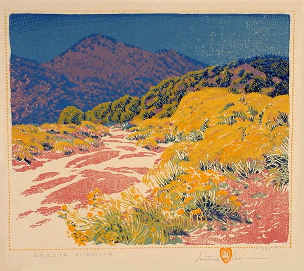Gustave Baumann, Arroyo Chamisa, 1927, color woodcut, 9 1/4 x 11 1/16 in. Collection of the New…