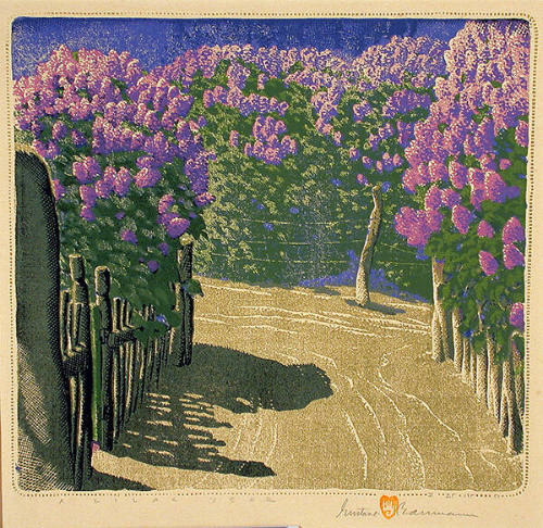 Gustave Baumann, A Lilac Year, 1951, color woodcut, 12 1/4 x 13 1/4 in. Collection of the New M…