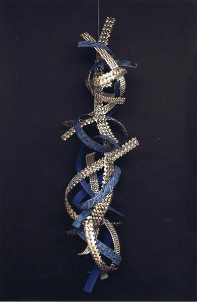 John Garrett, Blue Dancer, 2008, aluminum, Japanese paper, handmade paper, hardware cloth, nick…
