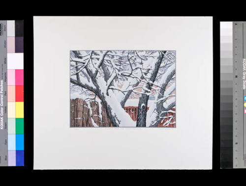 Kate Krasin, Apricot Tree and Snow - Santa Fe, 1991, silkscreen, 7 1/2 x 10 in. Collection of t…