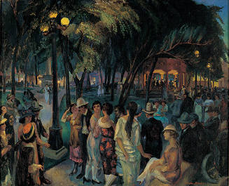 John Sloan, Music in the Plaza (Plaza, Evening, Santa Fe), 1920, oil on canvas,  26 × 32 in. Co…