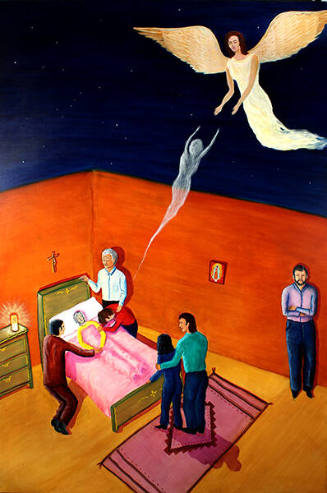 Bernadette Vigil, La Transición, 1992, oil on canvas, 72 × 48 in. Collection of the New Mexico …