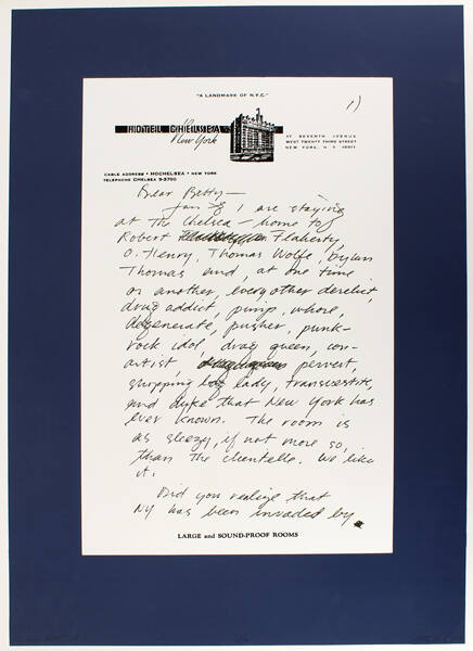 Letter from the Hotel Chelsea Page 1