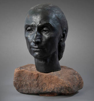 Una Hanbury, Portrait of Georgia O'Keeffe from Life, 1968, bronze on stone base, 15 1/8 × 11 3/…