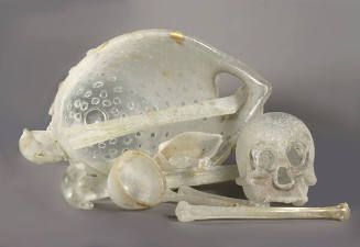 William Morris, Artifact Still Life, 1990, blown glass; clear with 'scavo' and gold leaf, dimen…