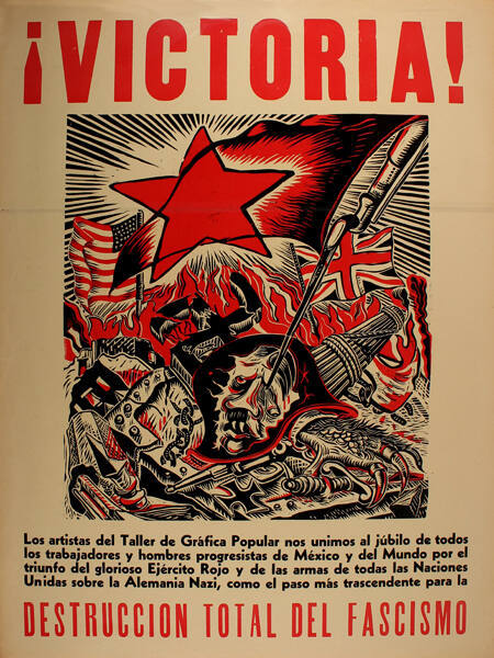 Ángel Bracho, !Victoria!…Destrucción total del fascismo, 1945, linocut, 29 1/8 × 21 in. Collect…