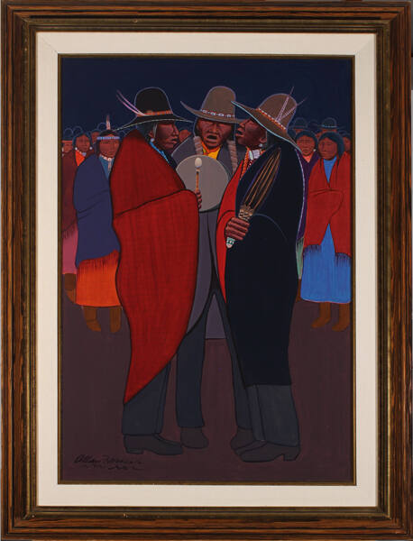 Allan Houser, Three Singers, 1970, acrylic on canvasboard, 36 × 24 in. Collection of the New Me…