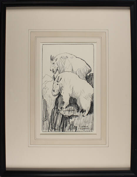 Robert Lougheed, Untitled (Mountain Goats), n.d., charcoal on paper, 9 1/4 × 5 3/4 in. Collecti…