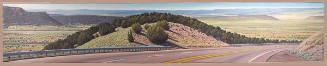 Woody Gwyn, Lamy Pass, 1987-1988, oil on canvas, 19 × 108 in. Collection of the New Mexico Muse…