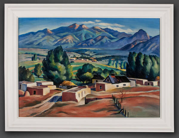 Gene Kloss, Untitled (Southwest Village), 1935-1942, oil on canvas, 23 1/4 × 33 1/2 in. On long…