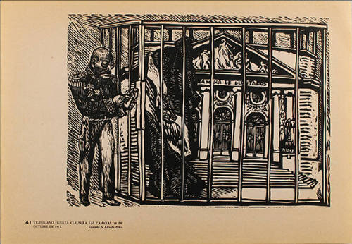 Plate 41:  Victoriano Huerta clausura las Cámaras, 10 de octubre de 1913 (from the portfolio Estampas de la Revolución Mexicana)