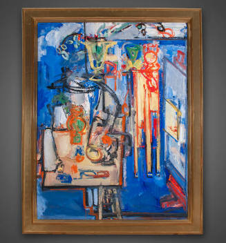 Hans Hofmann, Still Life - Table with Vases and Cupboard, 1935, oil on plywood, 57 3/8 × 43 1/8…
