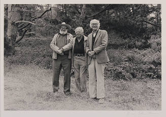 Beaumont Newhall, Willard Van Dyke and Ansel Adams at Weston Beach, Point Lobos, California on the Occasion of Beaumont Newhall's 75th Birthday