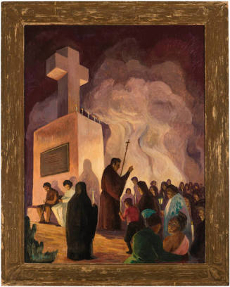 Will Shuster, Sermon at Cross of the Martyrs, 1934, oil on canvas 48 x 35 3/4 in. Collection of…