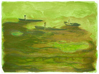 Three Boats on a Green Green Sea