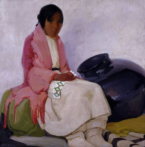 Victor Higgins, The Beadworker, n.d., oil on board, 29 ¼ x 29 in. Collection of the New Mexico …