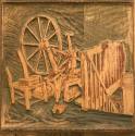 Hand-carved wood block by Gustave Baumann, "Block for Almost a Still LIfe," side two- yellow (c…