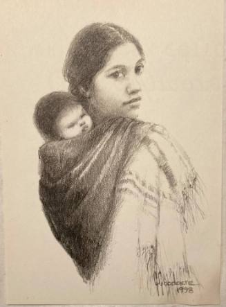 Graphite on paper by Glenna Goodacre, “Native Woman and Baby,” 1998