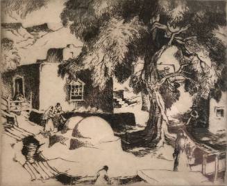 Etching on paper, an artist's proof by Gene Kloss, “Courtyard in Chimayó,” 1973