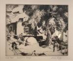Etching on paper, an artist's proof by Gene Kloss, “Courtyard in Chimayó,” 1973-- view with sup…