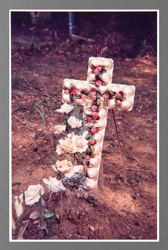 Chromogenic print by William Christenberry, "Grave with Egg Carton Cross, Hale County, Alabama,…