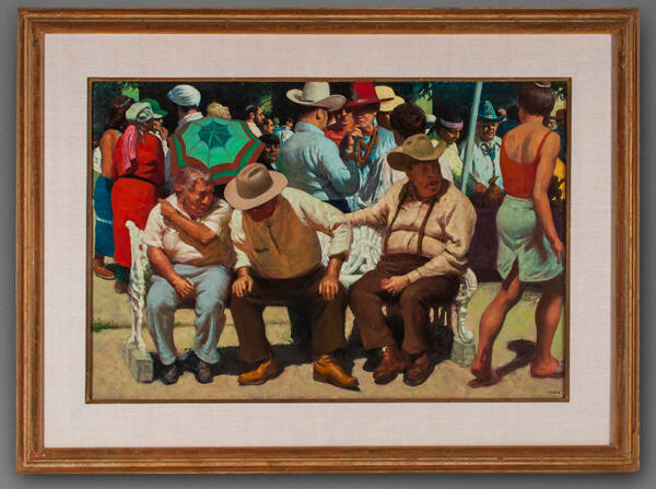 Elias Rivera, Fiesta at Santa Fe, 1985, oil on canvas, 20 x 30 in. Collection of the New Mexico…