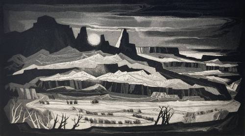 Doel Reed, Winter Sun, n.d., etching, 11 1/8 × 19 13/16 in. Collection of the New Mexico Museum…