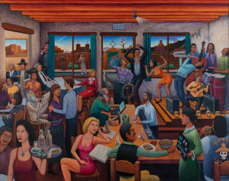 David Bradley, El Farol: Canyon Road Cantina, 2000, acrylic on canvas, 48 x 60 in. Collection o…