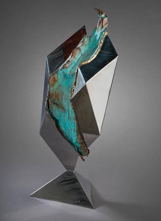Gary Slater, Sierra #6, 1982, stainless steel, copper, 28 3/4 × 9 5/8 × 10 in. Collection of th…