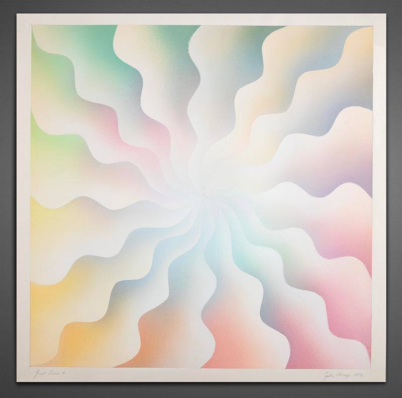 Judy Chicago, Great Ladies 2, 1972, Airbrush on paper, 23 × 23 in. Collection of the New Mexico…