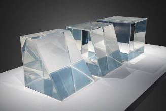 Charles Ross, Three-Part Serial Cube Set, 1967, plexiglas and optic fluid, 16 3/4 x 16 3/4 x 56…