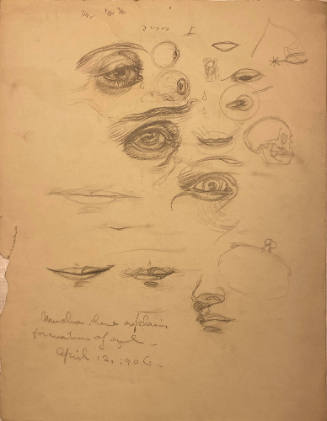 Untitled (Sketches of eyes, a man's nose and lips and a skull)