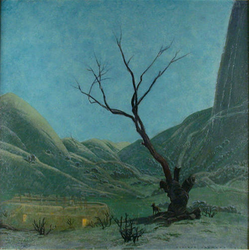 Gustave Baumann, Ghost Ranch, 1940, oil on panel, 34 7/8 x 35 in. Collection of the New Mexico …