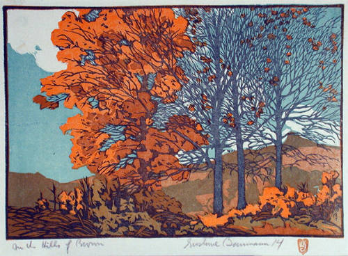 Gustave Baumann, In the Hills of Brown, 1914, color woodcut, 9 x 13 in. Collection of the New M…