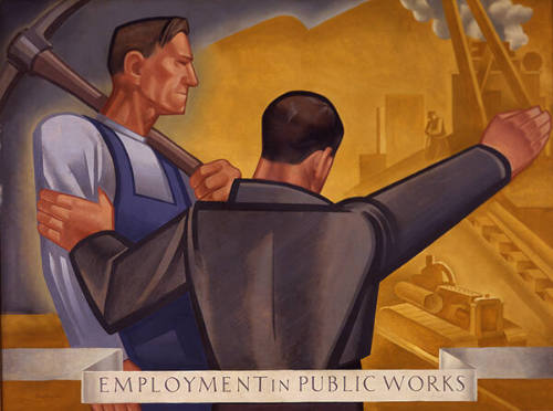 Tom Lea, Employment in Public Works, 1934, oil on Masonite, 36 x 40 in. On long term loan to th…